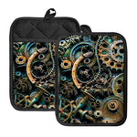 Steampunk Cogs And Gears Print Pot Holders With Pocket