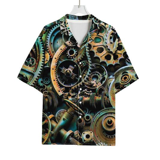 Steampunk Cogs And Gears Print Rayon Hawaiian Shirt