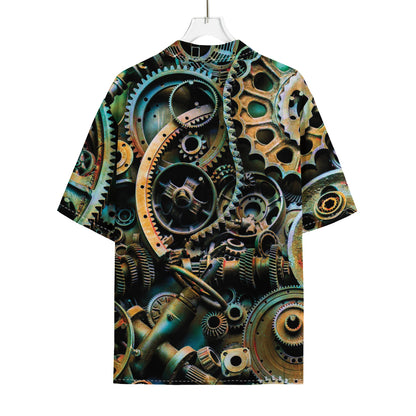 Steampunk Cogs And Gears Print Rayon Hawaiian Shirt