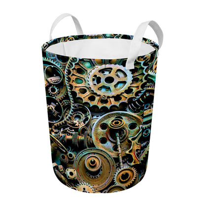 Steampunk Cogs And Gears Print Round Laundry Basket