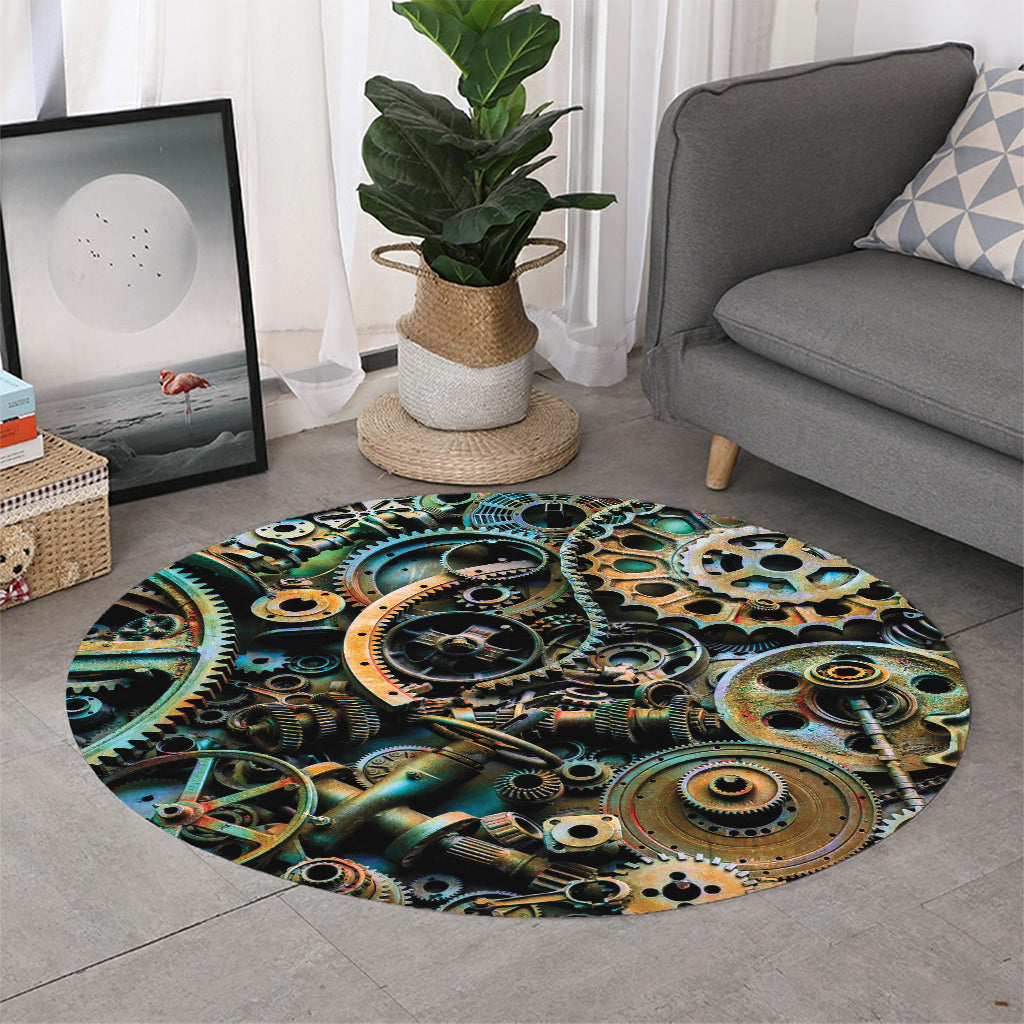 Steampunk Cogs And Gears Print Round Rug