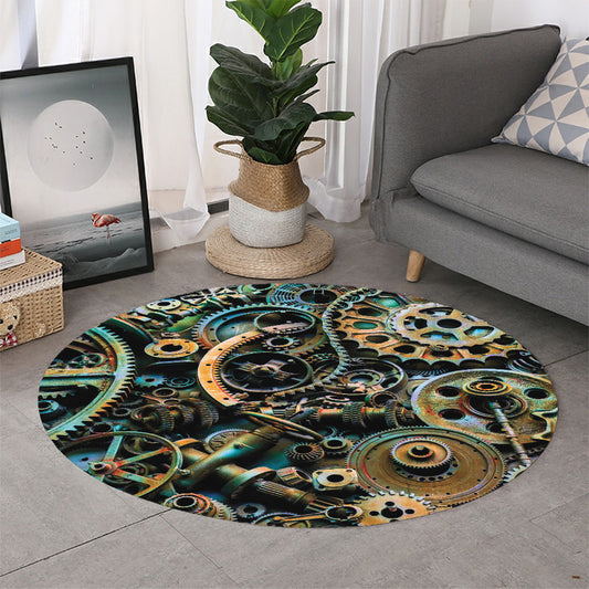 Steampunk Cogs And Gears Print Round Rug