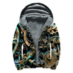 Steampunk Cogs And Gears Print Sherpa Lined Zip Up Hoodie
