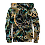Steampunk Cogs And Gears Print Sherpa Lined Zip Up Hoodie