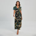 Steampunk Cogs And Gears Print Short Sleeve Maxi Dress