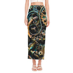 Steampunk Cogs And Gears Print Side Slit Maxi Skirt