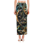 Steampunk Cogs And Gears Print Side Slit Maxi Skirt