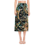 Steampunk Cogs And Gears Print Side Slit Midi Skirt