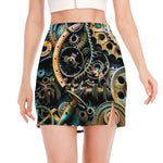 Steampunk Cogs And Gears Print Side Slit Mini Skirt