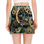 Steampunk Cogs And Gears Print Side Slit Mini Skirt