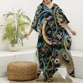 Steampunk Cogs And Gears Print Silk V-Neck Kaftan Dress