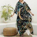 Steampunk Cogs And Gears Print Silk V-Neck Kaftan Dress