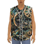 Steampunk Cogs And Gears Print Sleeveless Baseball Jersey