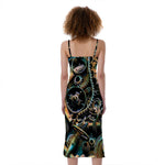 Steampunk Cogs And Gears Print Slim Fit Midi Cami Dress