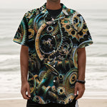 Steampunk Cogs And Gears Print Textured Short Sleeve Shirt