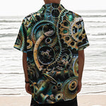 Steampunk Cogs And Gears Print Textured Short Sleeve Shirt