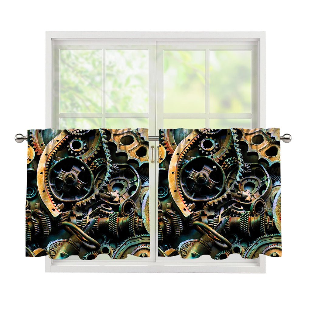 Steampunk Cogs And Gears Print Tier Curtains