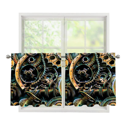 Steampunk Cogs And Gears Print Tier Curtains