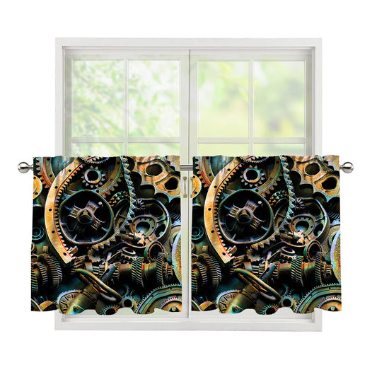 Steampunk Cogs And Gears Print Tier Curtains
