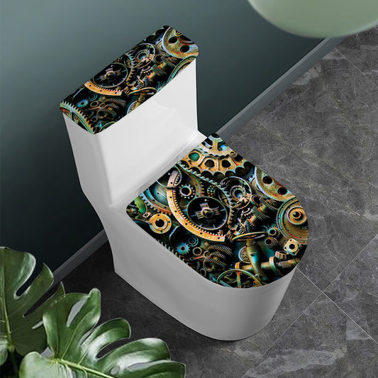 Steampunk Cogs And Gears Print Toilet Lid And Tank Cover Set