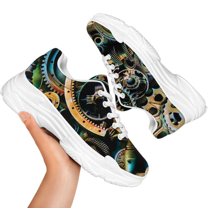 Steampunk Cogs And Gears Print White Chunky Shoes