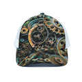 Steampunk Cogs And Gears Print White Mesh Trucker Hat