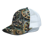 Steampunk Cogs And Gears Print White Mesh Trucker Cap