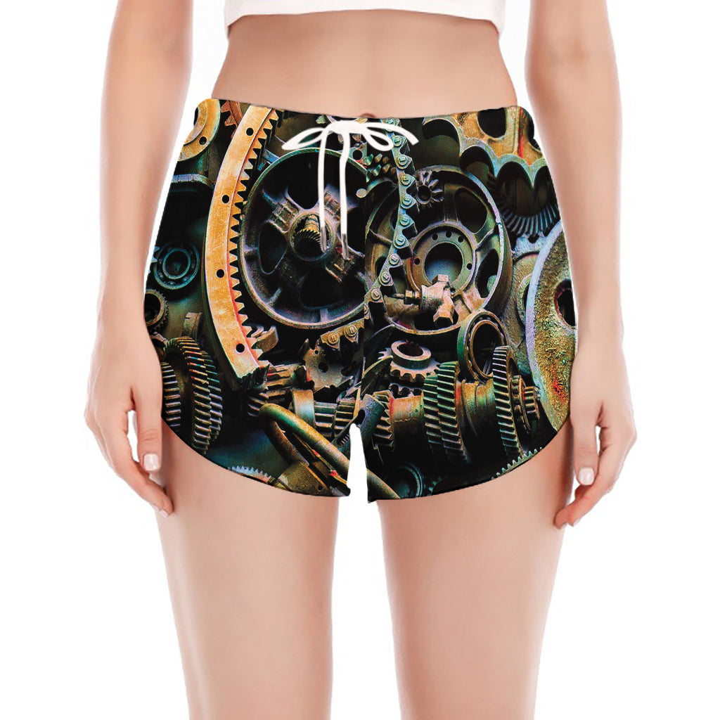 Steampunk Cogs And Gears Print Women's Split Running Shorts
