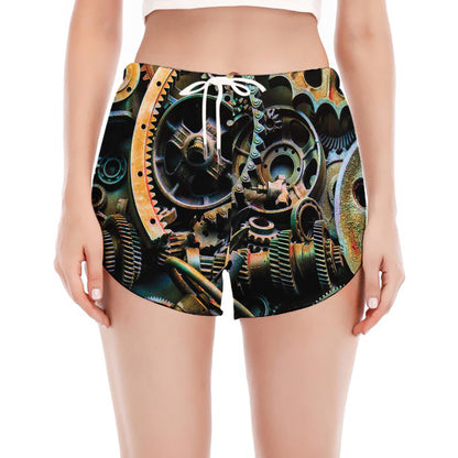 Steampunk Cogs And Gears Print Women's Split Running Shorts