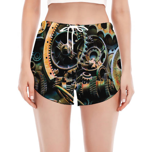 Steampunk Cogs And Gears Print Women's Split Running Shorts