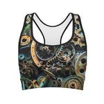 Steampunk Cogs And Gears Print Women's Sports Bra