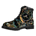 Steampunk Cogs And Gears Print Padded Collar Lace Up Boots