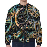 Steampunk Cogs And Gears Print Zip Sleeve Bomber Jacket