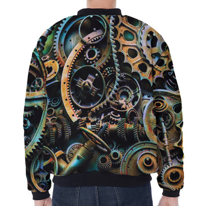 Steampunk Cogs And Gears Print Zip Sleeve Bomber Jacket