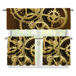 Steampunk Cogwheels Print 3 Piece Kitchen Curtains