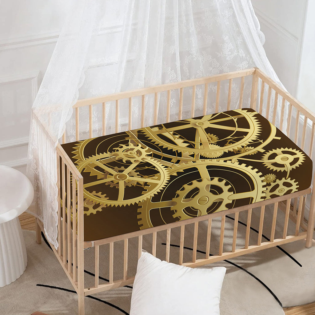 Steampunk Cogwheels Print Baby Crib Sheet