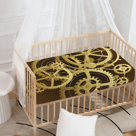 Steampunk Cogwheels Print Baby Crib Sheet