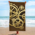 Steampunk Cogwheels Print Beach Towel