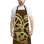 Steampunk Cogwheels Print Bib Apron With Pocket
