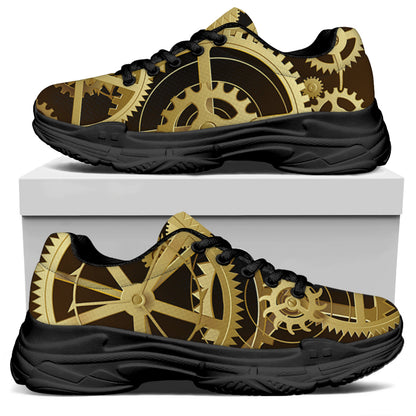 Steampunk Cogwheels Print Black Chunky Shoes