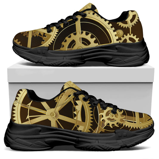 Steampunk Cogwheels Print Black Chunky Shoes