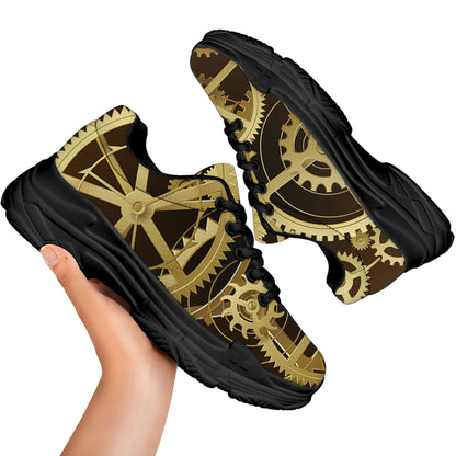 Steampunk Cogwheels Print Black Chunky Shoes