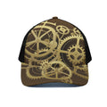 Steampunk Cogwheels Print Black Mesh Trucker Hat