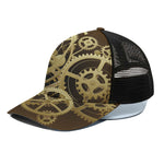 Steampunk Cogwheels Print Black Mesh Trucker Cap