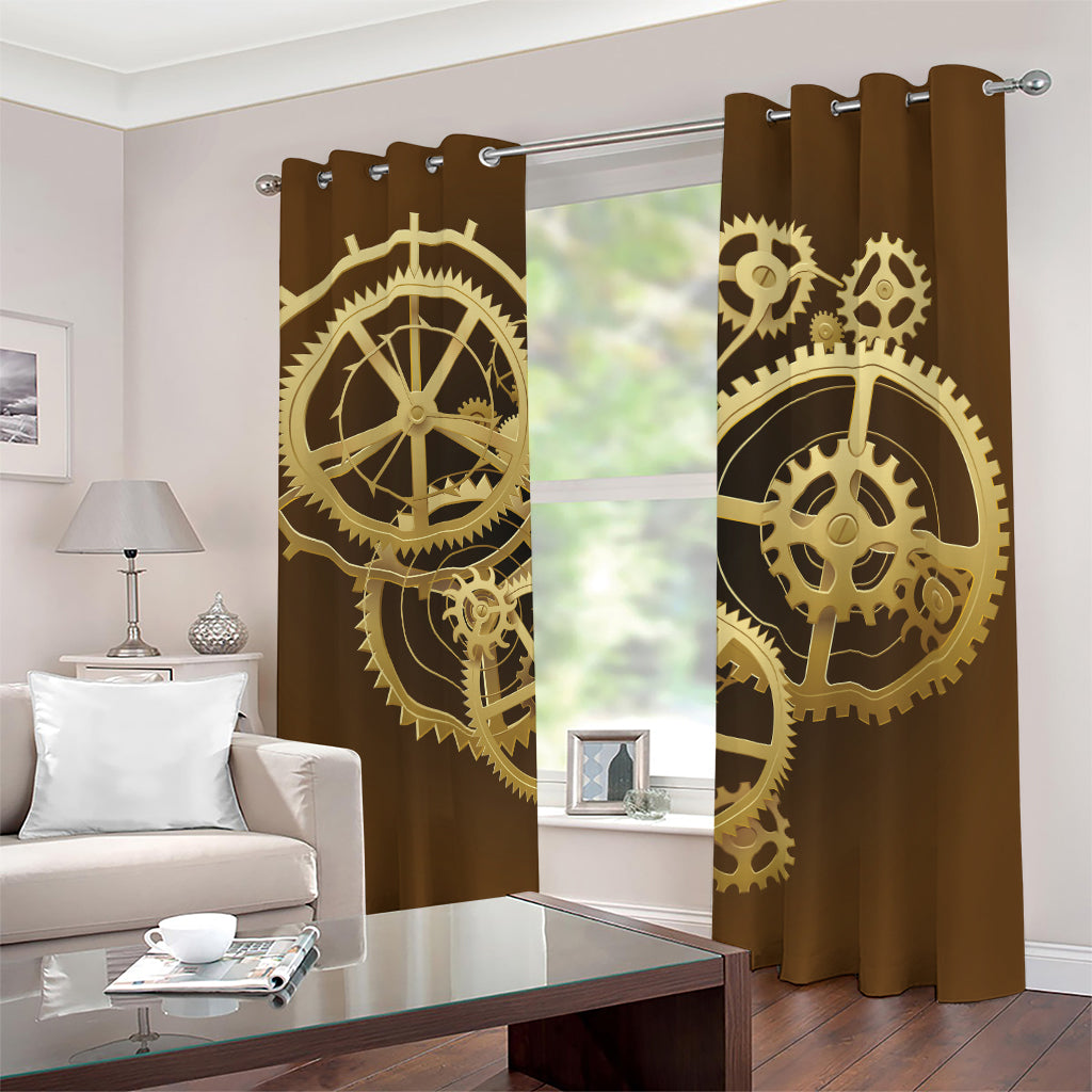 Steampunk Cogwheels Print Blackout Grommet Curtains