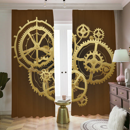 Steampunk Cogwheels Print Blackout Pencil Pleat Curtains