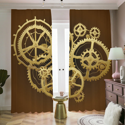 Steampunk Cogwheels Print Blackout Pencil Pleat Curtains
