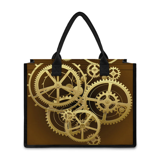 Steampunk Cogwheels Print Canvas Tote Bag
