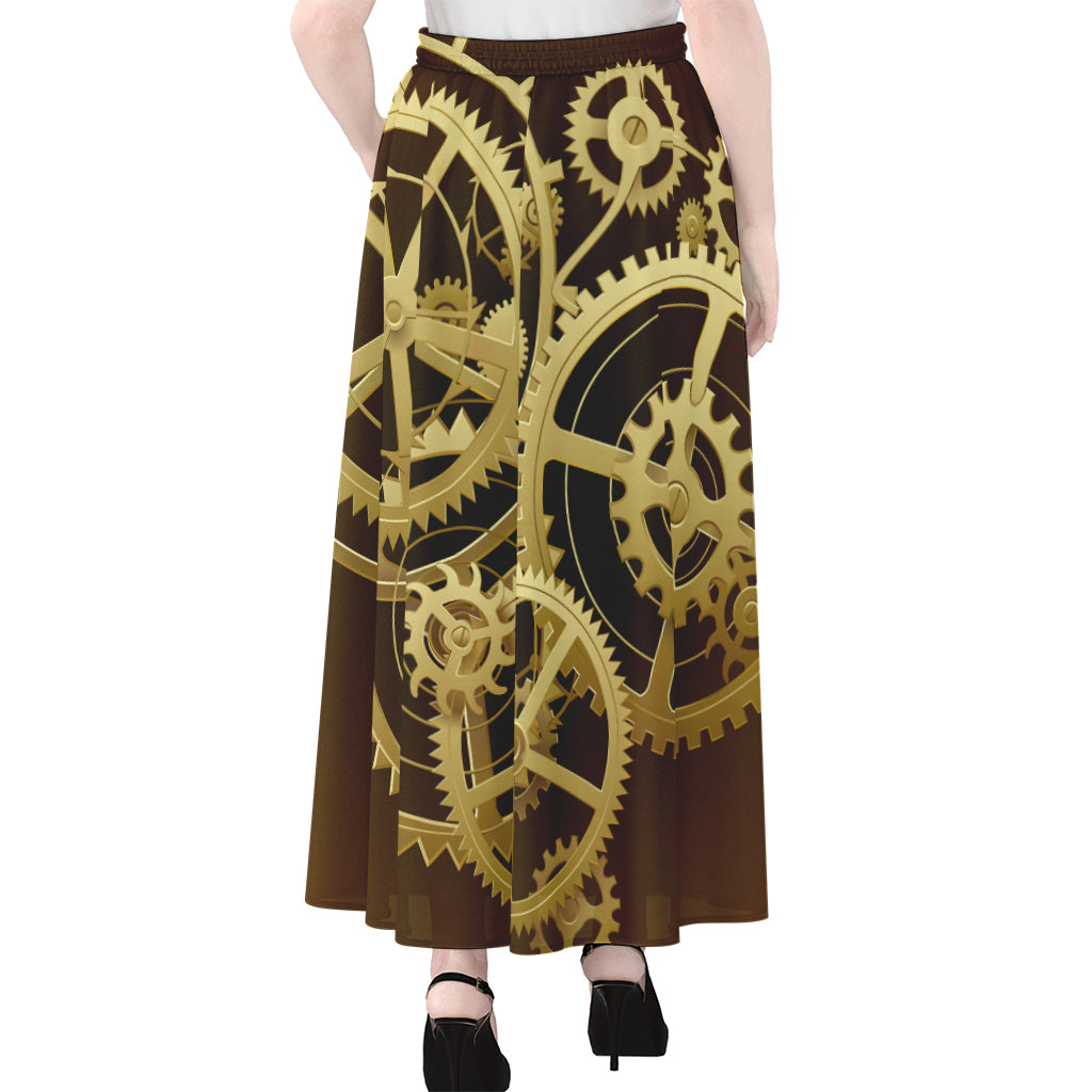 Steampunk Cogwheels Print Chiffon Maxi Skirt