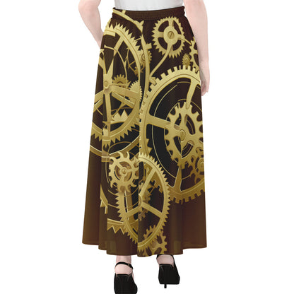 Steampunk Cogwheels Print Chiffon Maxi Skirt